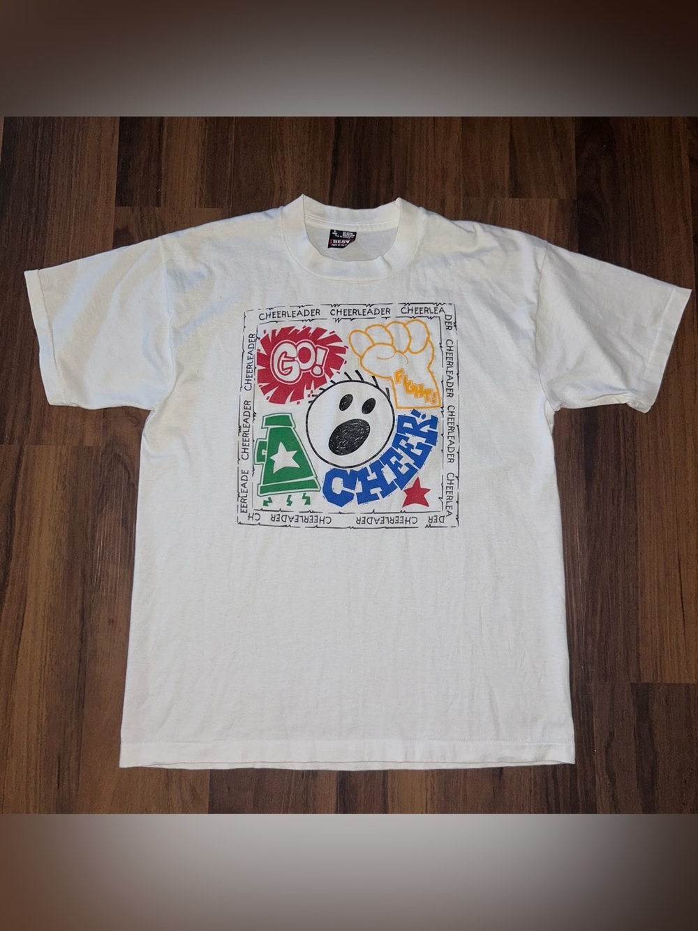 Vintage Cheerleader T-Shirt Large 50/50 Fruit Of The Loom Single Stitch Go Cheer